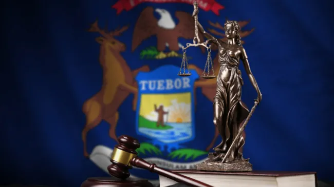 michigan flag and judge gavel